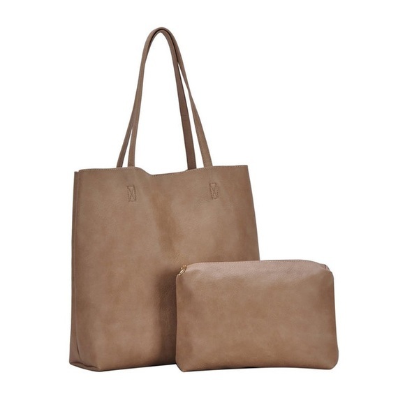 Antik Kraft Handbags - Antik Kraft Olivia Taupe Tote Bag w/ Makeup Pouch Included